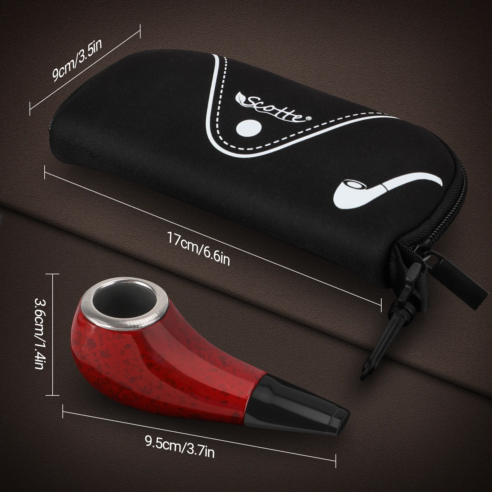 Scotte Vintage Classic Tobacco Pipe Pouch with Accessories, Red, Durable, Solid, High Quality, Free Smoke