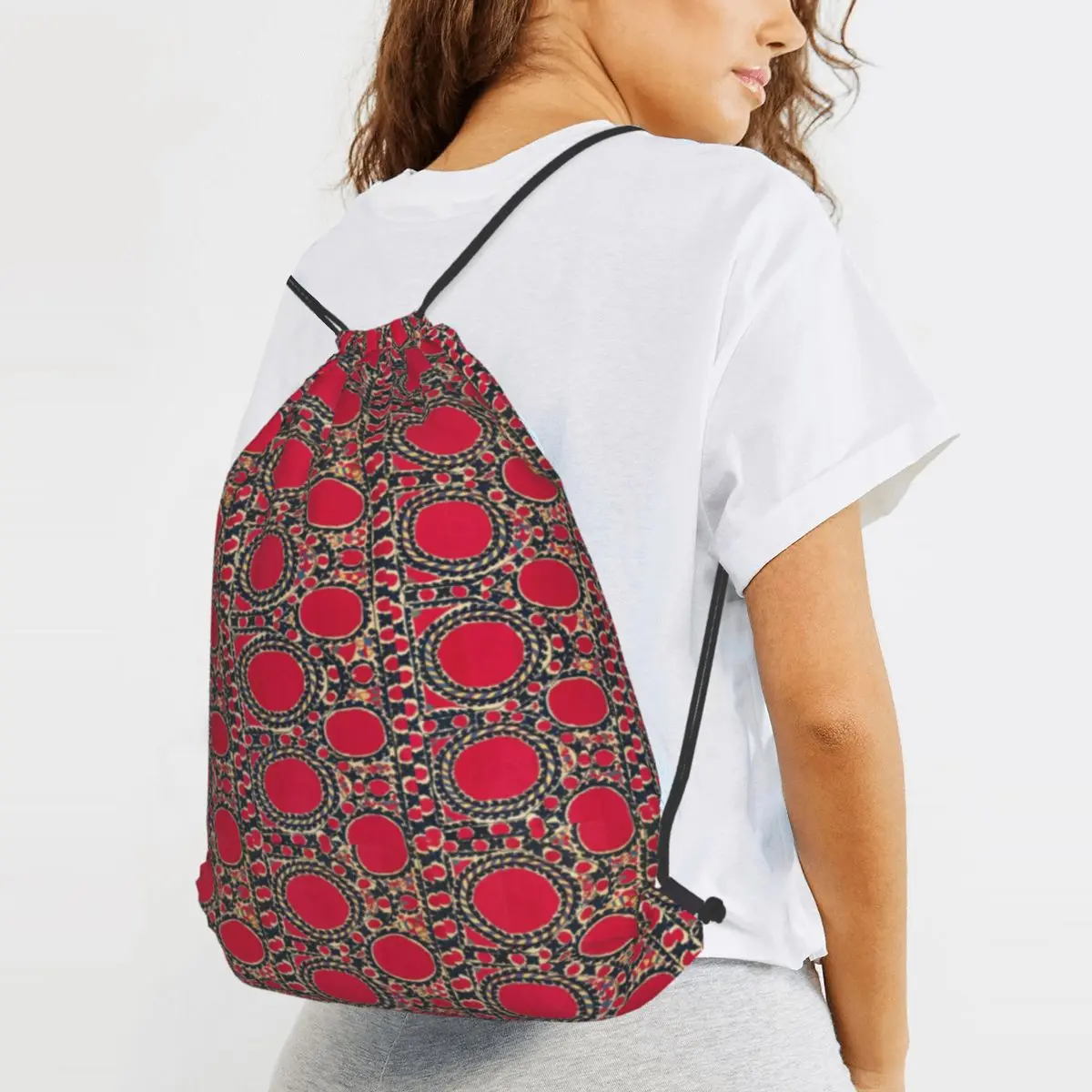 Tashkent Uzbekistan Central Asian Suzani Embroidery Print Backpacks Casual Drawstring Bundle Pocket Sports Bag Book Bags  Travel