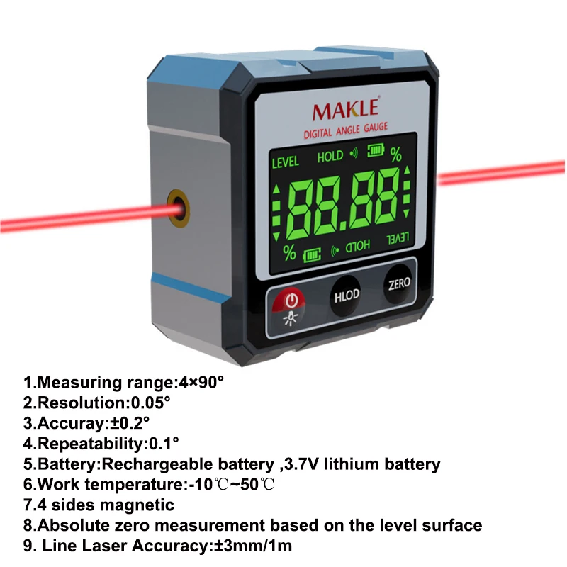 2-seitiger Laser Digitaler Winkelmesser Neigungsmesser Laser Level Lineal Neigungsmesser Magnetische Basis Goniometer Magnet Winkelsucher – Detail 2