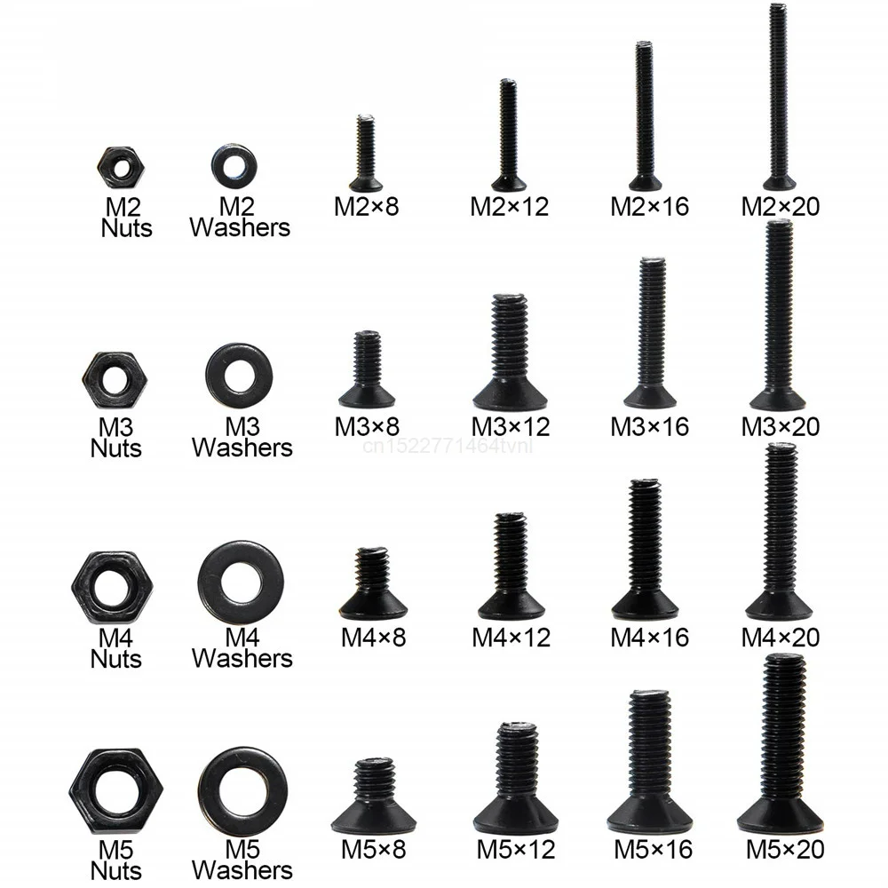 1120pcs M2 M3 M4 M5 Hex Socket Screw Set Carbon Steel Flat Round Cap Head Screws Bolts and Nuts Assortment Kit with Storage Box