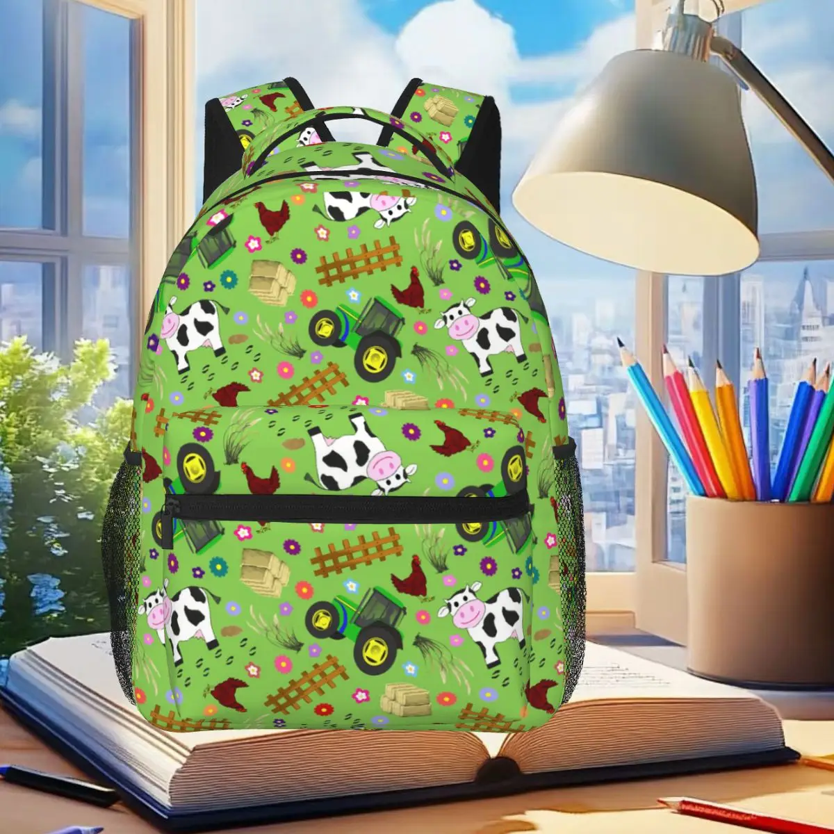 Farmyard Cow And Tractor Backpack Student Boys Girls BookBag Children School Bag Laptop Shoulder Bags for Men Women