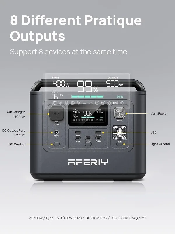 ملحقات محطة الطاقة المحمولة، بطارية LiFePO4 بقدرة 800 وات 512 وات في الساعة مع شحن سريع 1.5 ساعة ووظيفة UPS، ومولد للطاقة الشمسية #3