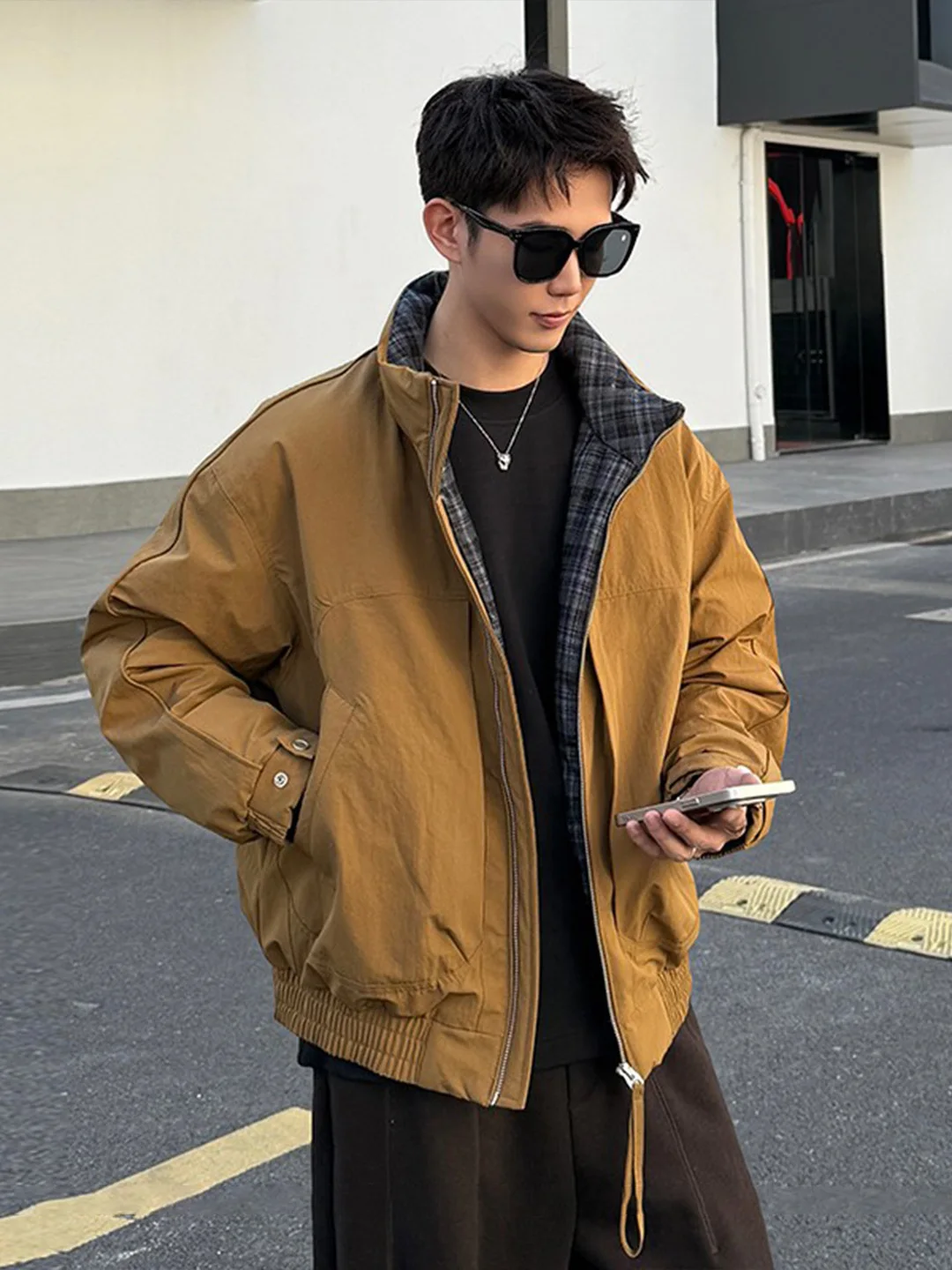 

Ретро-куртка в американском стиле, однотонная, с воротником-стойкой, мужская, пуховая, модная, с клетчатыми вставками, теплая зимняя верхняя одежда