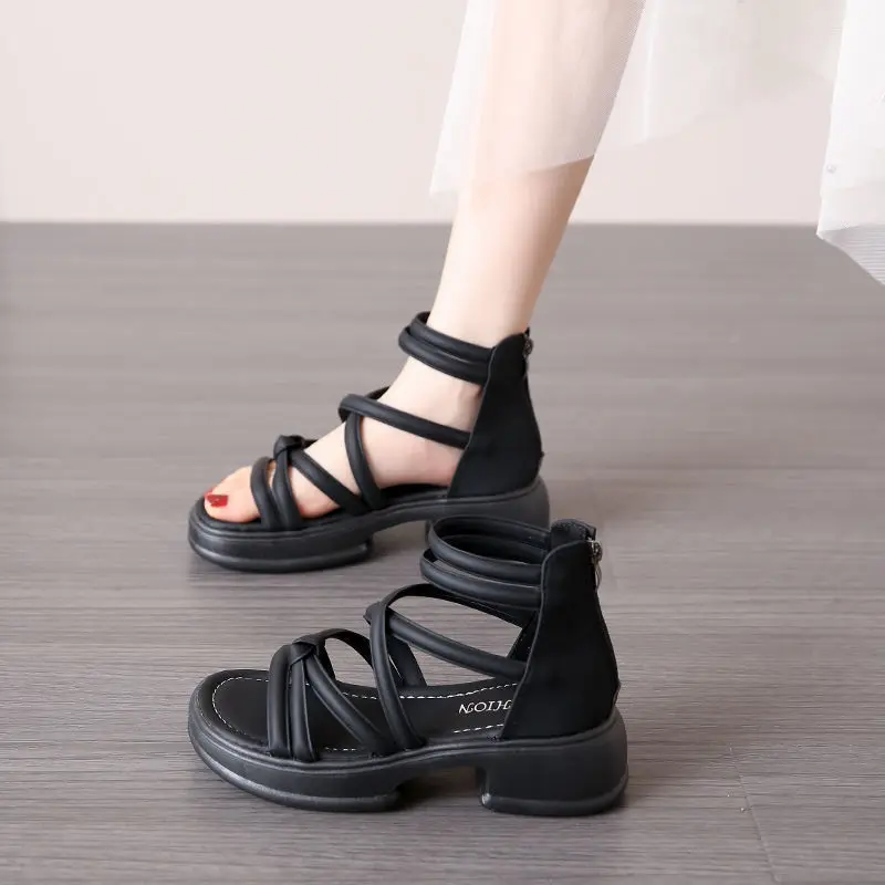 Summer Sandals New Fashion Simple Women's Shoes Breathable Non Slip Simple Roman Shoe Hollow Lightweight Retro 2025 Beach Shoes
