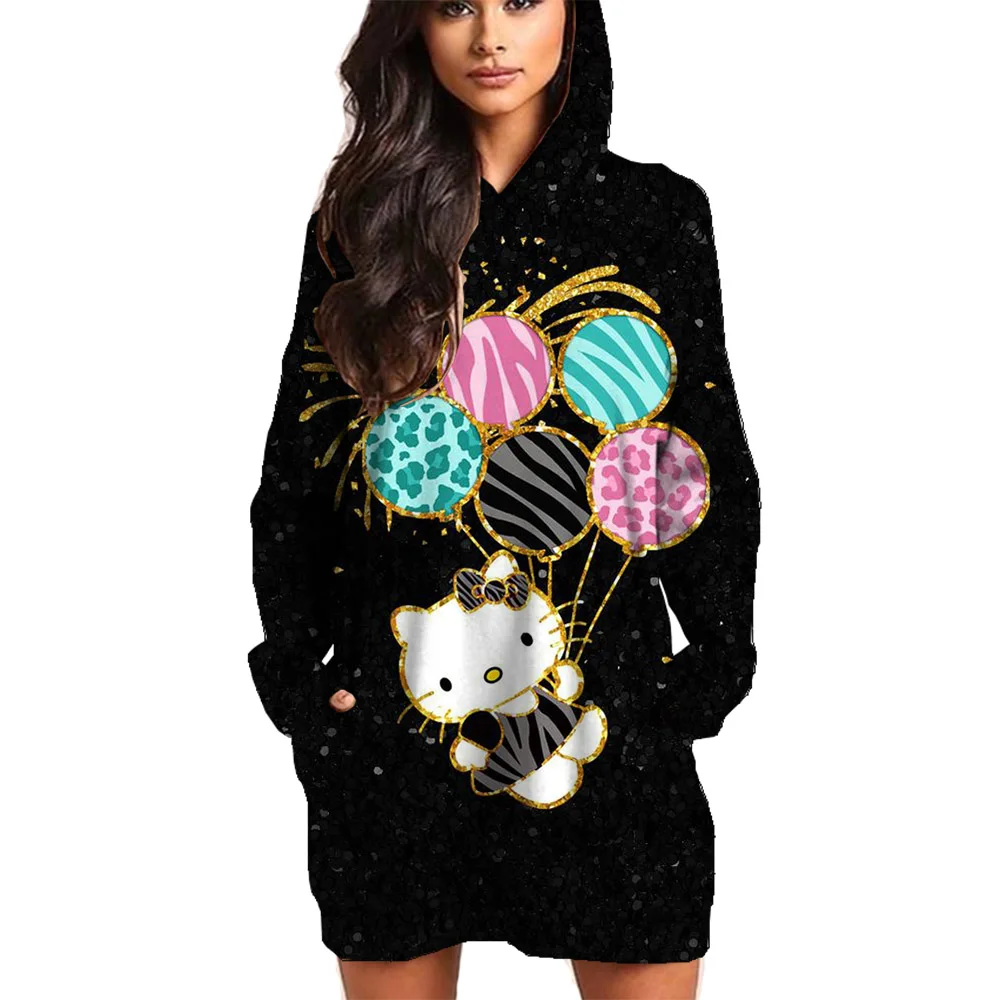 

MINISO Girls Hoodies Hello Kitty 3d Christmas Printed Women's Hoodies Long Sleeve Hooded Sweatshirt Lovely Pullover Hoodie dress