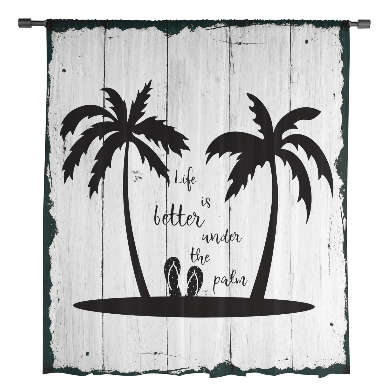 Palm Tree Silhouette Retro Wood Grain Tulle Sheer Curtains for Living Room Bedroom the Room Kitchen Voile Decoration Curtains