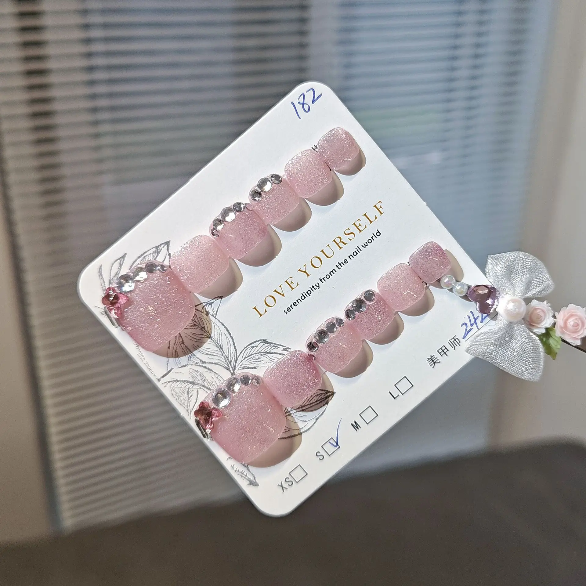 الضغط اليدوي على أظافر أصابع الأكريليك ، الفراشة الكريستالية ، الماس ، الوردي ، عين القط ، مربع قصير ، أظافر القدم الاصطناعية ، يمكن ارتداؤها