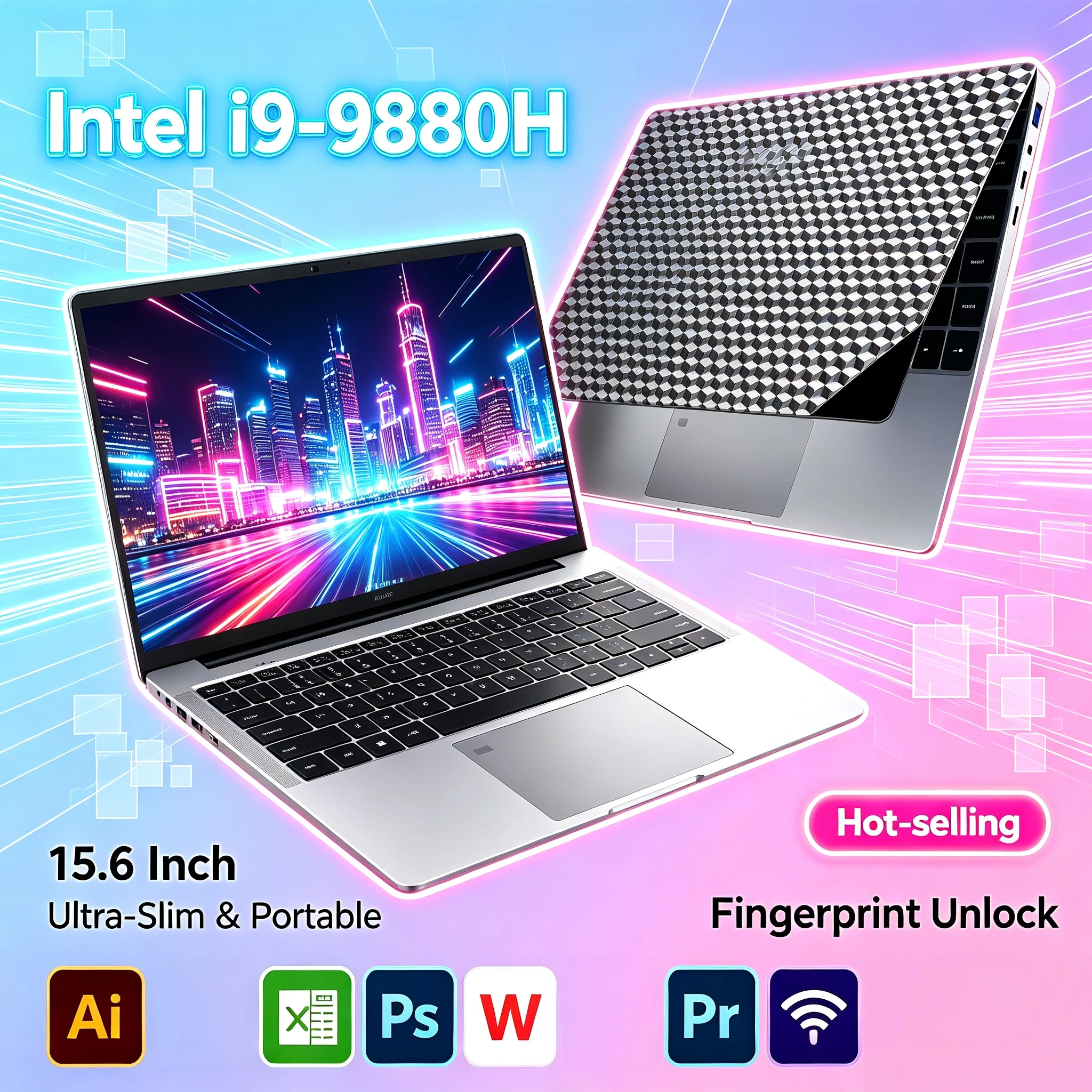 Intel i9 9880H 15.6 Inch Laptop 8C16T 2.3GHz 4.8GHz Turbo Fingerprint Backlit Keyboard Ultra Slim High Performance Gaming Unit