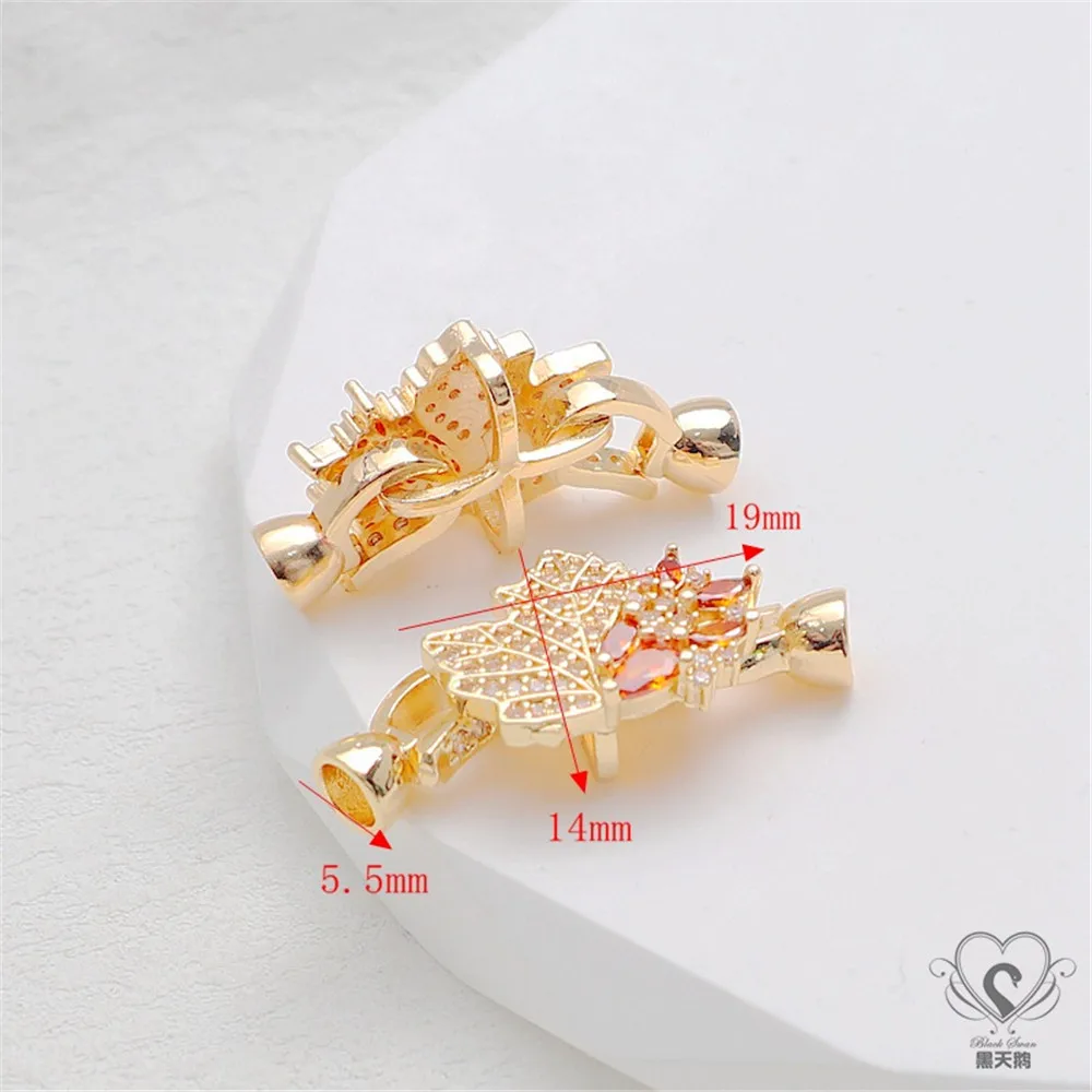 14K Gold-Plated Zircon Maple Leaf Double Buckle Head Link Bracelet Necklace, Handmade DIY Jewelry Accessories