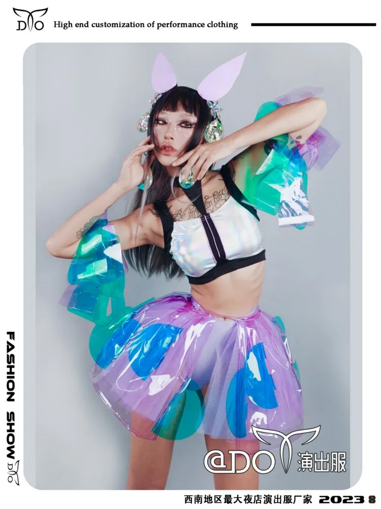 Transparent Fluffy Skirt Cute Loli Bar GOGO Performance Costume Nightclub DS Interactive Set