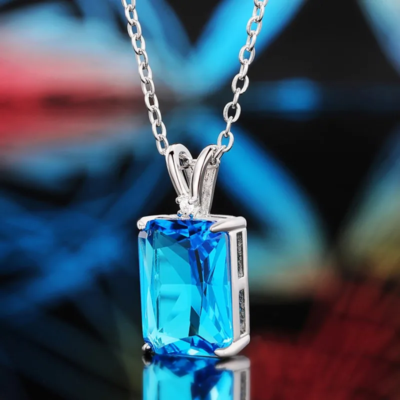 CAOSHI Fashion Female Rectangular Zirconia Pendant Necklace for Party Stylish Lady Modern Style Blue Stone Accessories Jewelry