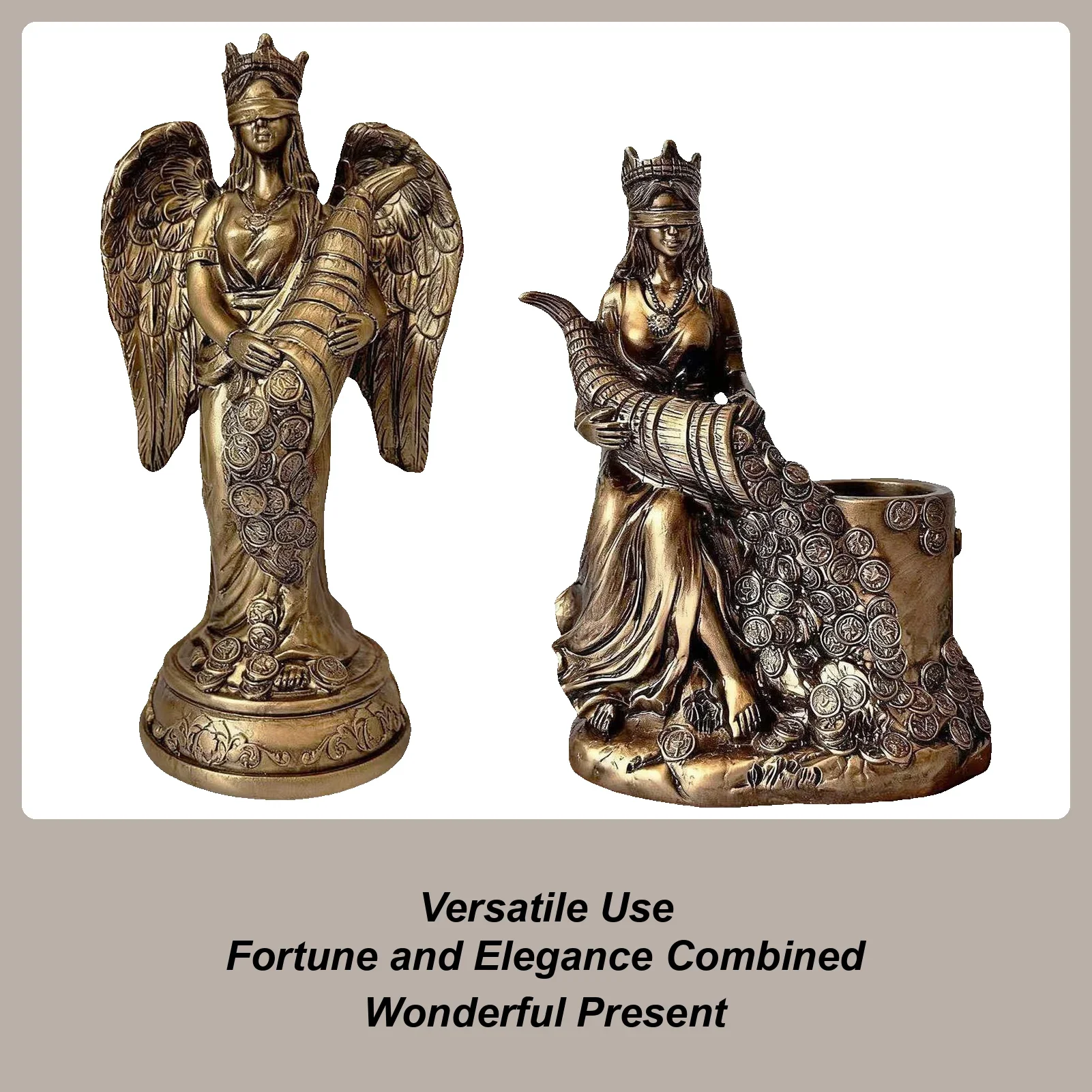 Wealth Goddess Greek Angel Ornament Resin Fortune Goddess Decoration Statue Figurine Pen Holder for Home Office Studio