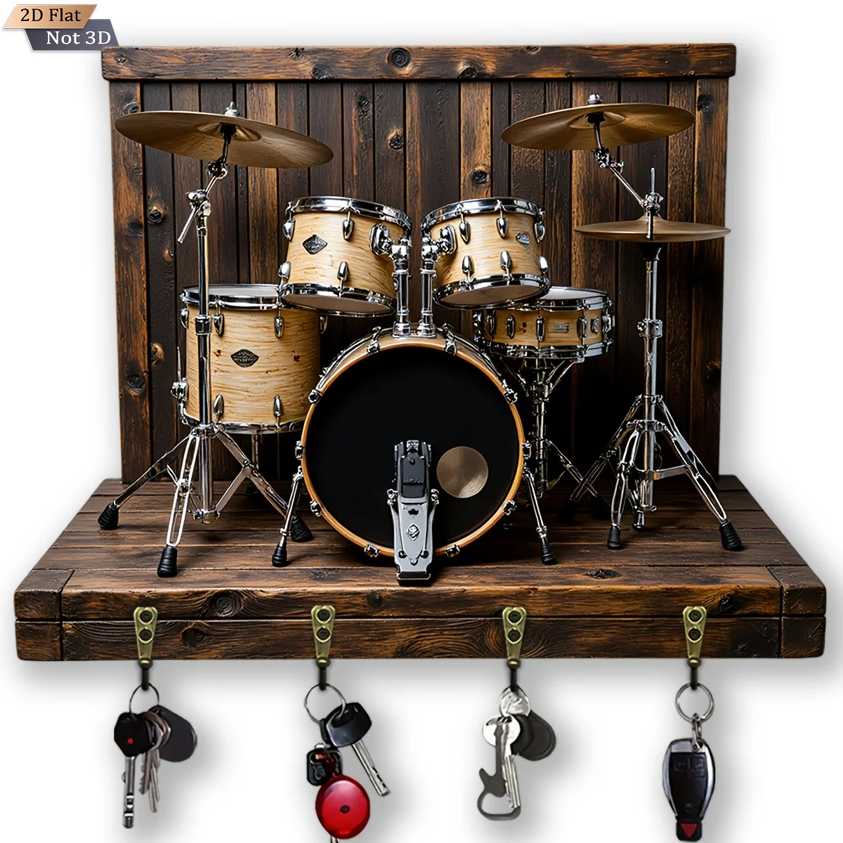 2D Flat, 1pc, Retro - Themed Key Hook, Wooden Multifunctional Home Key Rack, with Four Metal Hooks, Wall Decor, Porch Decor,