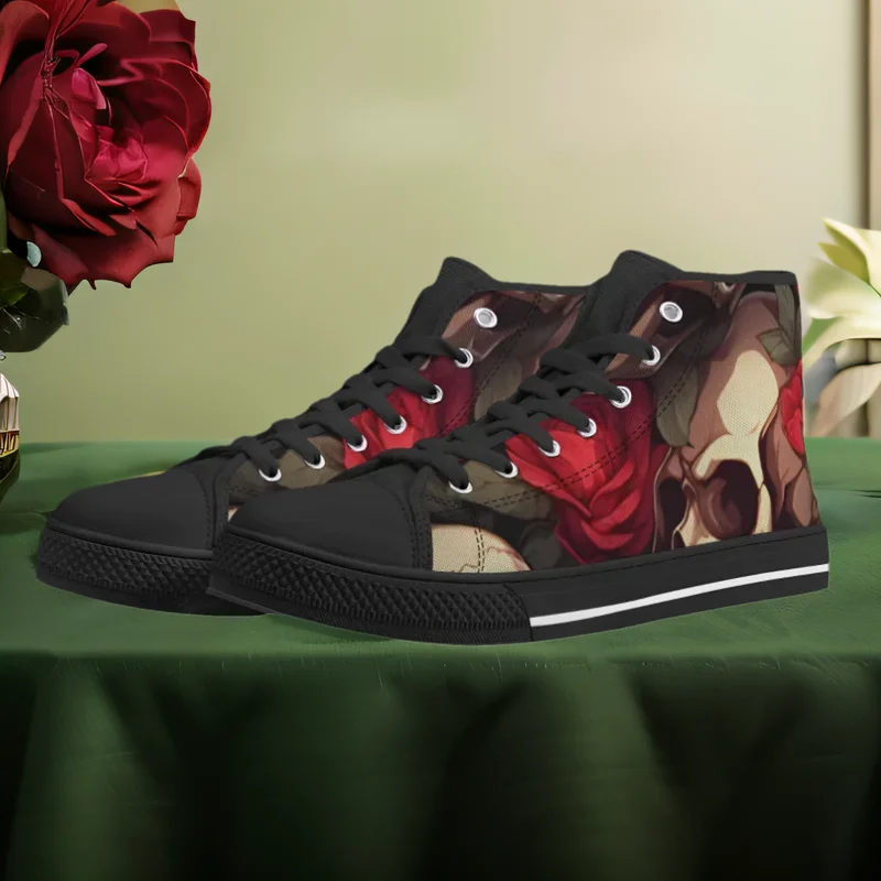 

Women Men Vulcanized Shoes Classic High Top Canvas Shoes Gothic Skull Patterns Flats Walking Sneakers High Quality Footwears
