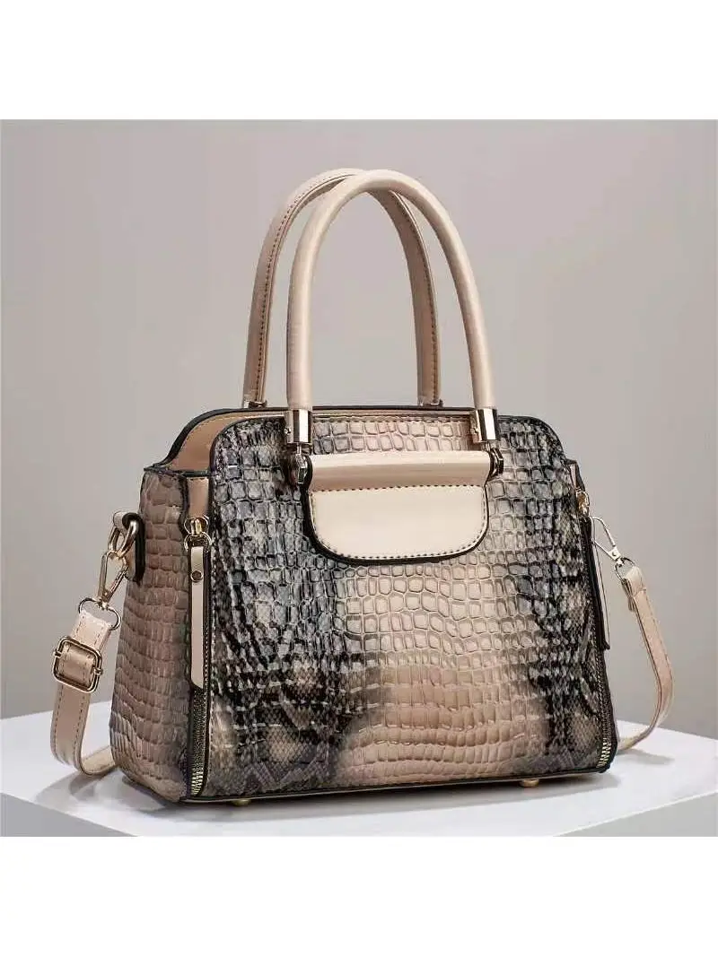 

Модная кожаная женская сумка большой вместимости, сумка через плечо, ретро-сумка с узором под крокодила, повседневная сумка для ношения в руке