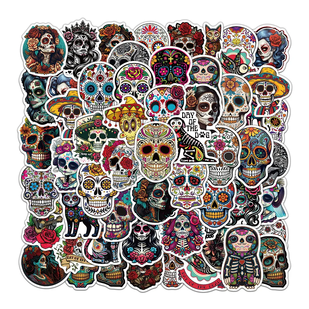 50 Uds. Pegatinas del Día de los muertos, materiales exquisitos para manuales, fundas para teléfono, maletas para ordenador portátil, tazas de agua, pegatinas impermeables