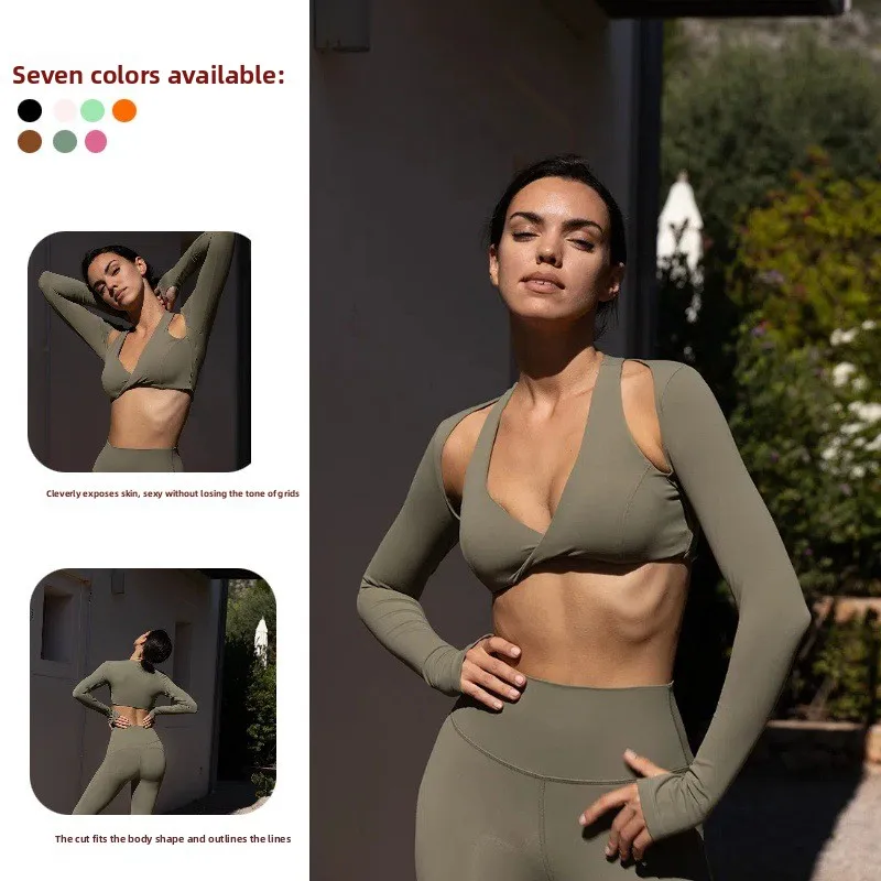 

Yoga Suit Slim Fit Breathable with Chest Cushion Fake Two-piece Sports Top Women's Fitness Running Nude Suit