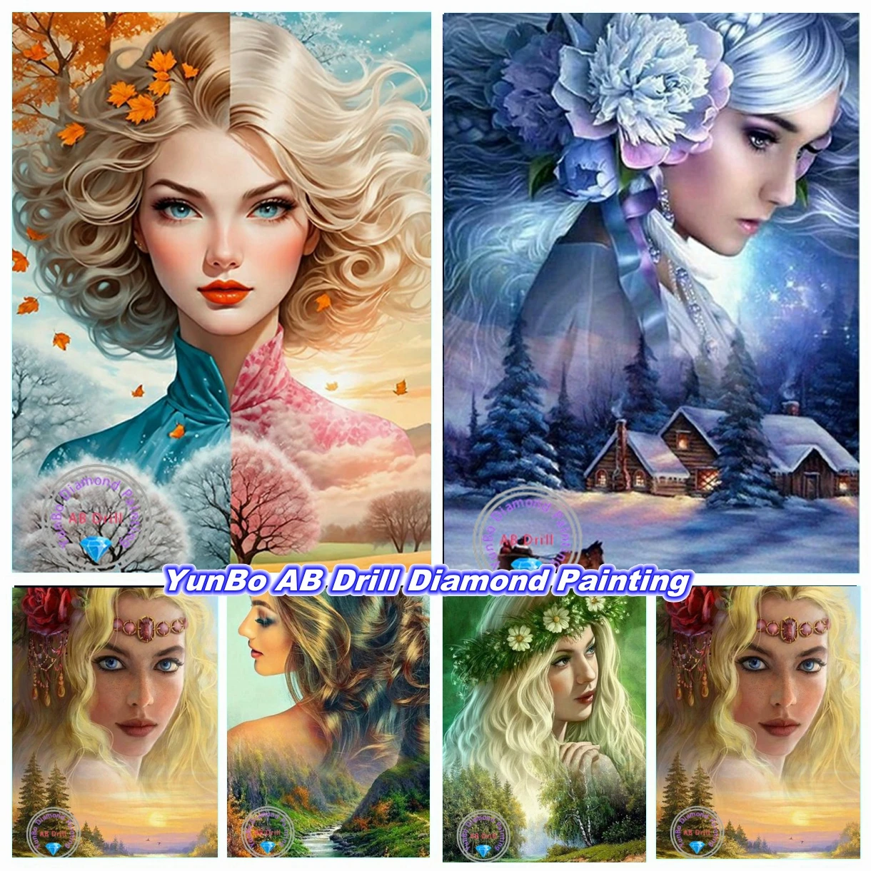 

Goddess Of Four Seasons 5D DIY AB Drill Diamond Painting Mosaic Fantasy Landscape Cross Stitch Rhinestones Handcraft Home Decor