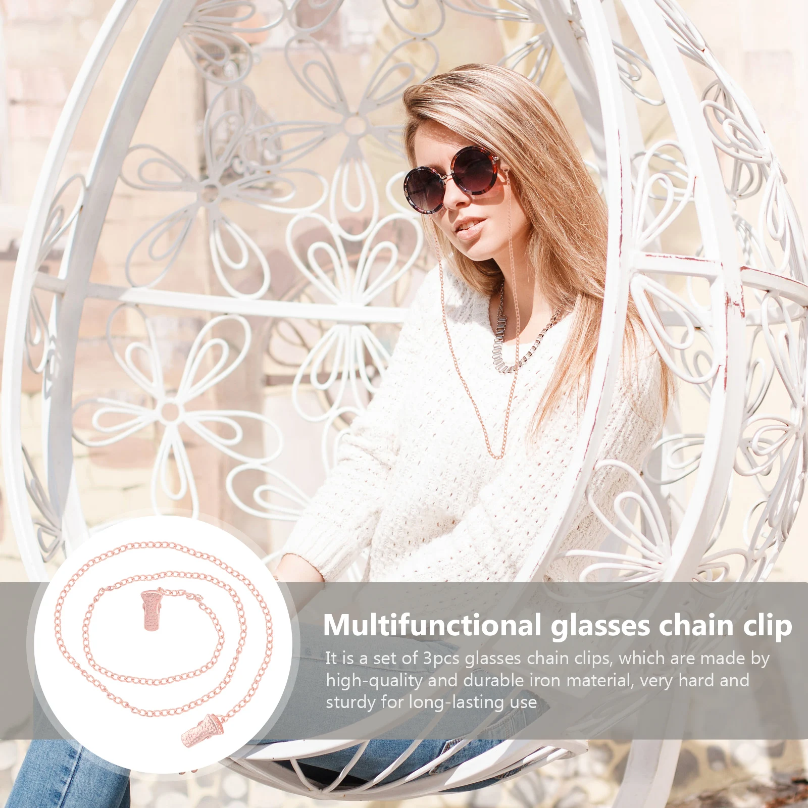 

3pcs Glasses Chain Clips 60cm Mask Rope Clamps Metal Pattern Sturdy Hard Iron Material Fine Craftsmanship Practical