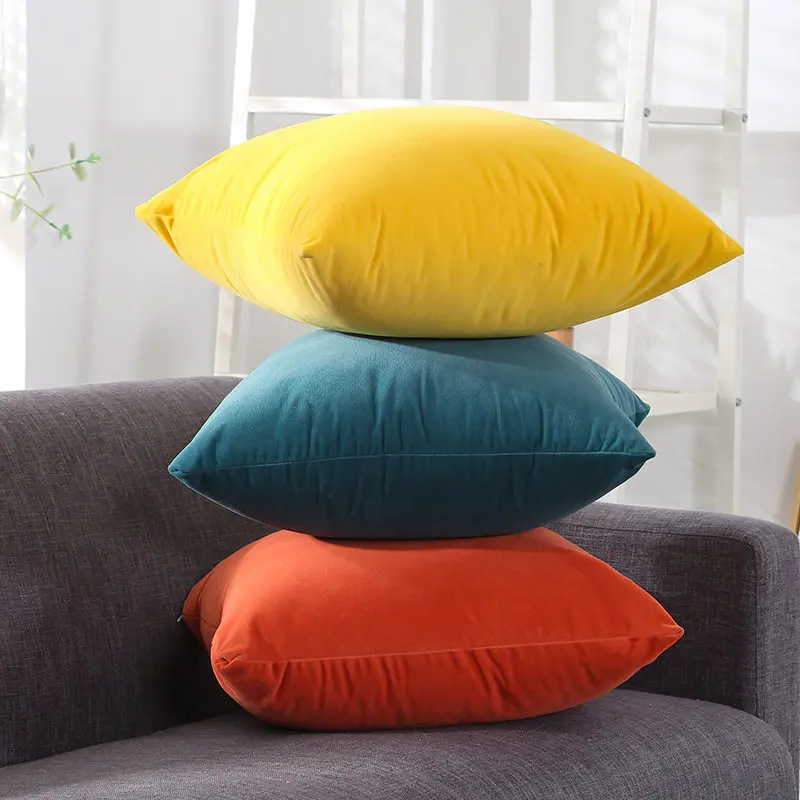 Nordic Style Plain Velvet Throw Pillow Waist Pillow Solid Color Sofa Cushion