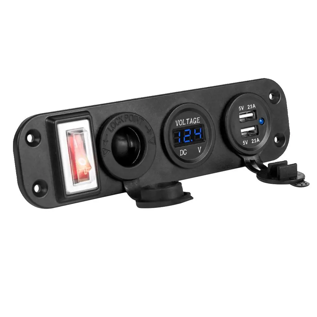 Marine Car USB Socket Panel Power Socket Panel LED Voltmeter Waterproof