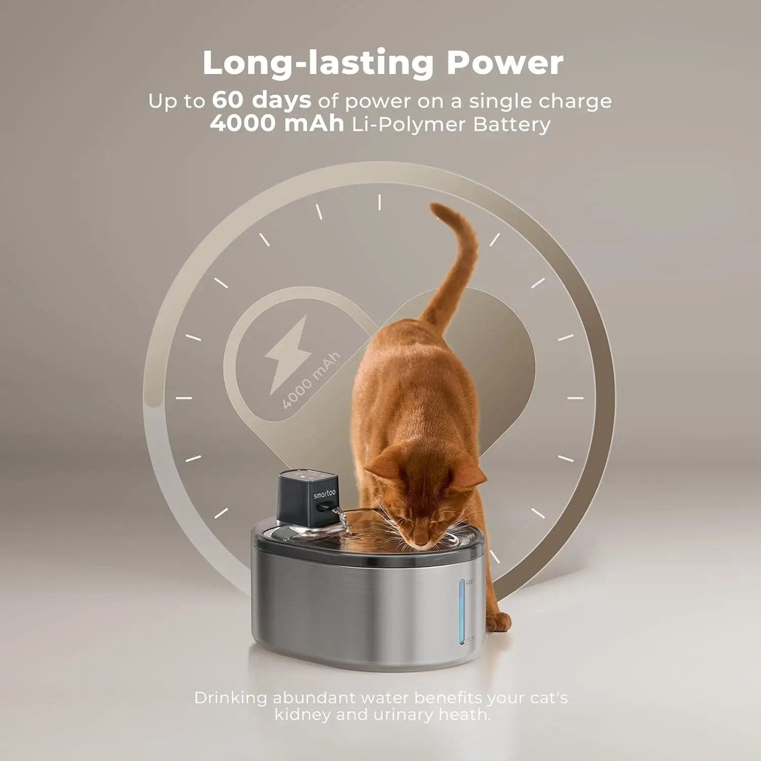Беспроводной фонтан для кошек из нержавеющей стали, фонтан для кошек 152 унций/4,5 л на батарейках, беспроводной фонтан для домашних животных для кошек и дел