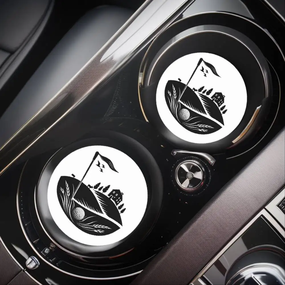 Golf Hole Design Car Cup Holders 2pcs Absorbent Coasters Non-Slip Interior Additions