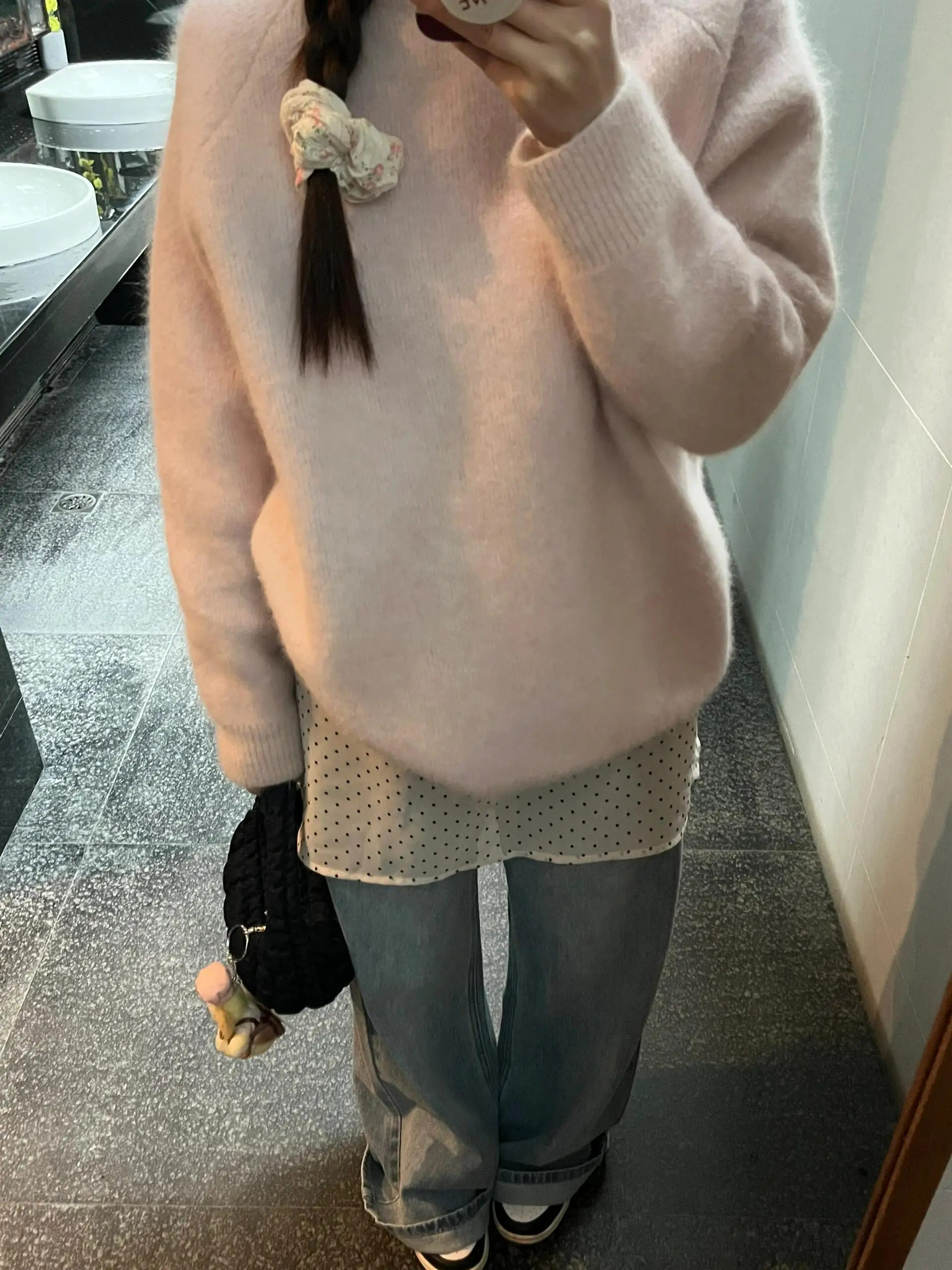 Autumn Winter Polka Dot Half Skirt Lace See through Short Skirt Inner  for Sweater Commute High Waist A-Line Skirt