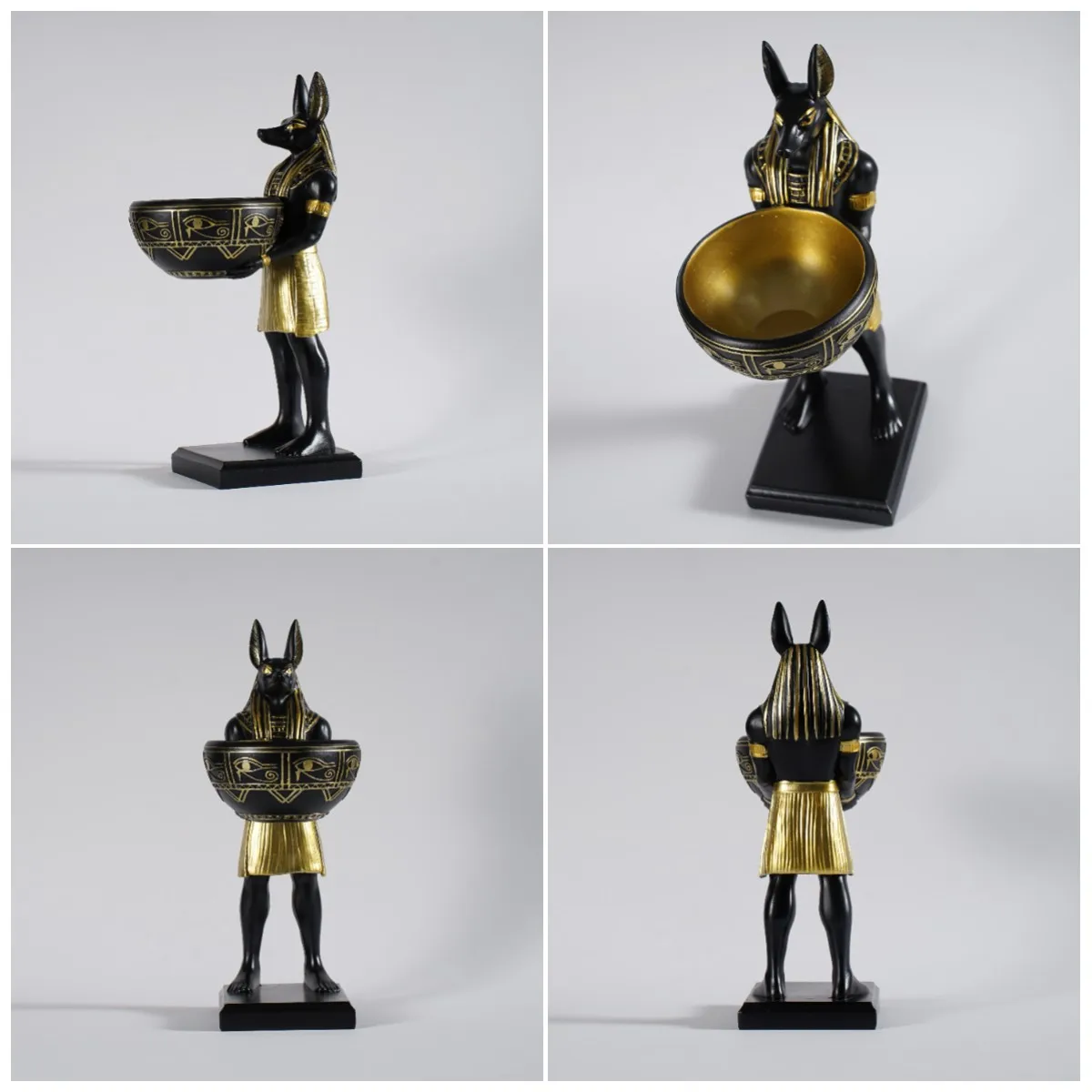 25cm Anubis God Statue with Bowl Egyptian Sculpture Desktop Entry Decoration Key Candy Holder Resin Ornament Home Interior Decor