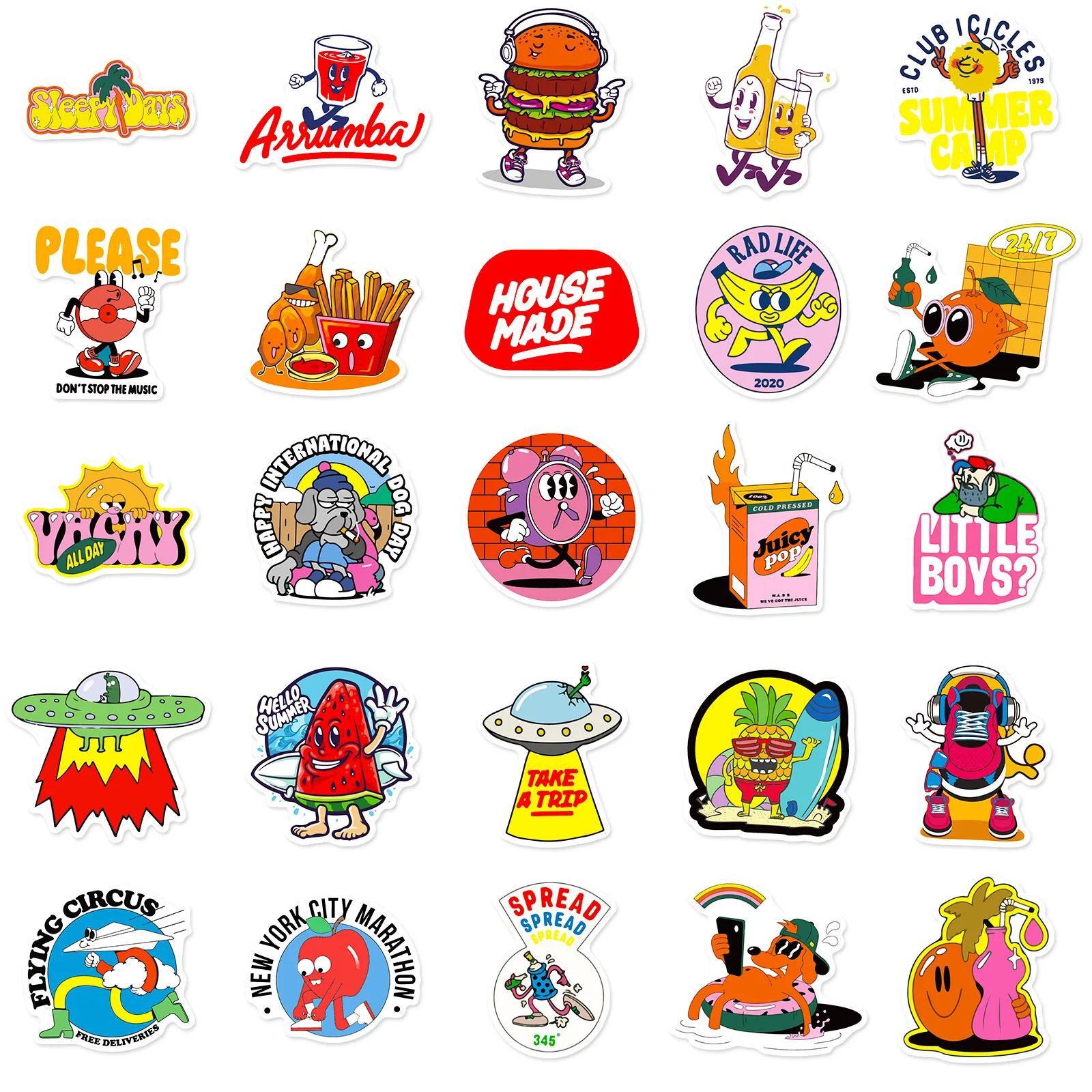 25/50 PCS Food Text Mashup American F Waterproof Cute Sticker Pasted on Luggage, Diary, Mobile Phone and Computer