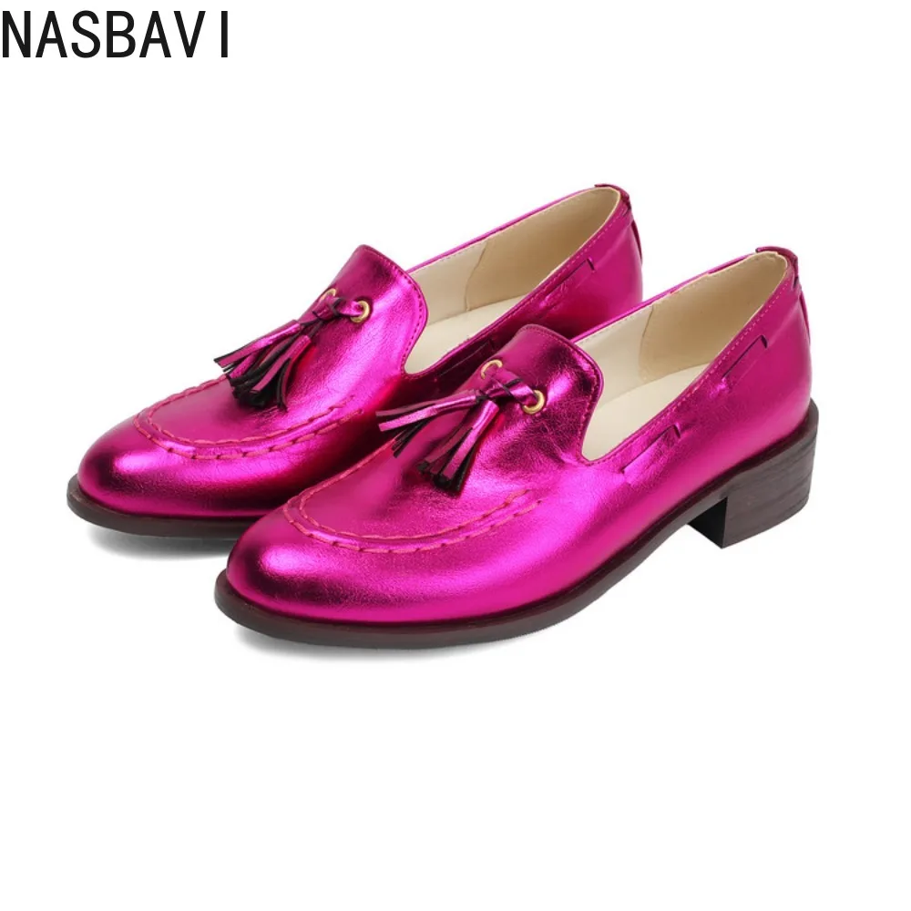 

Женские кожаные туфли-слипоны с французскими кисточками, весенние, золотисто-фиолетовые, в британском стиле, повседневные, новые, большие размеры 37-47, 48