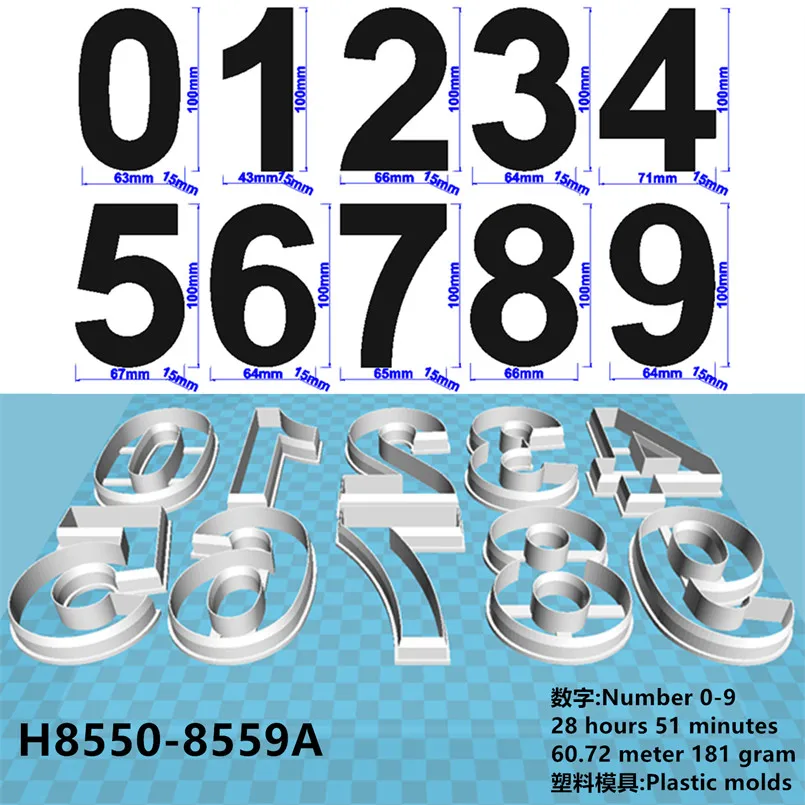 Plastic Molds,Four Specification Cartoon Culture Digit Symbo,Number 0-9,Cake Fondant Tools,Cookie and Sushi Fruits Cutter