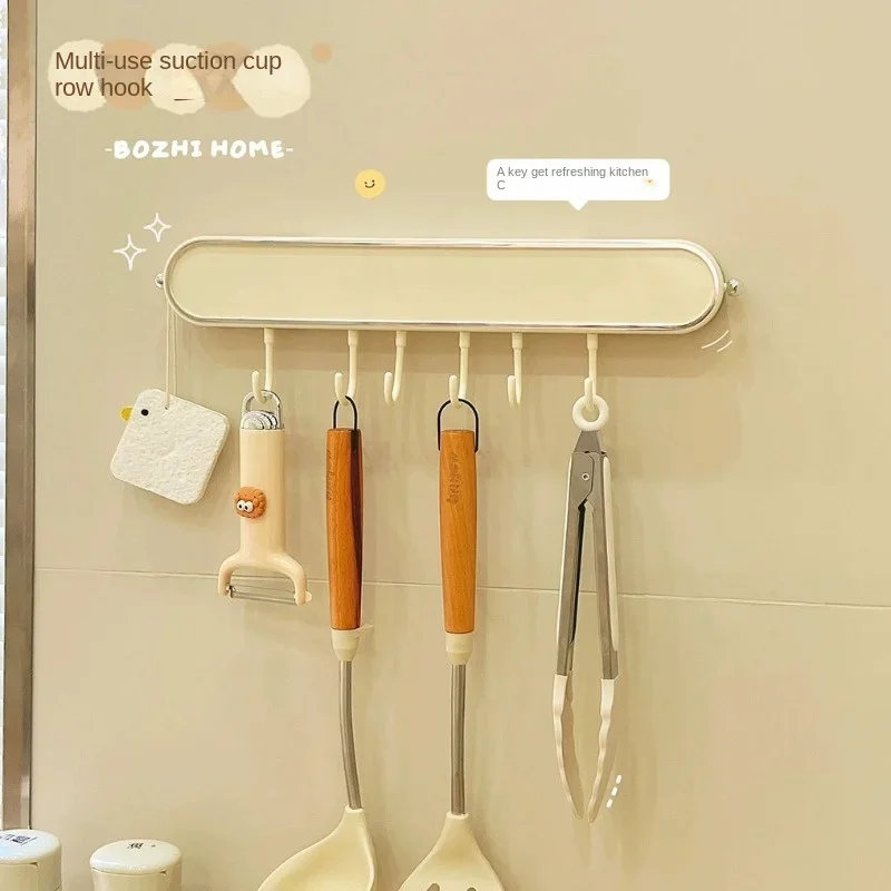 Kitchen Suction Cup Hook, No Punching, Strong Load-bearing Wall Mounted Spatula Storage Rack, Spoon Hanging Rack, Kitchenware