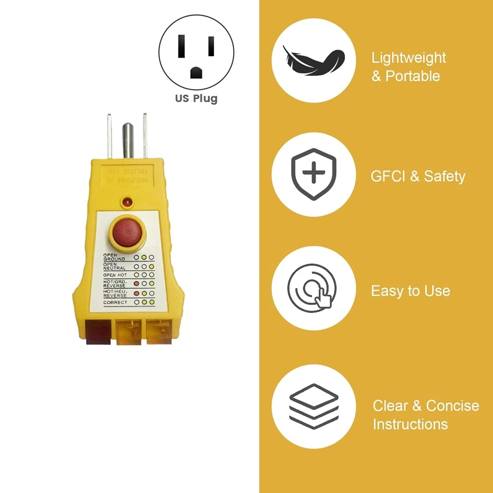 B50C Grounding& Receptacle Circuit Tester-GFCI Check-Outlet Tester Plug In, Us Plug-Electric Outlet Tester With GFCI Function