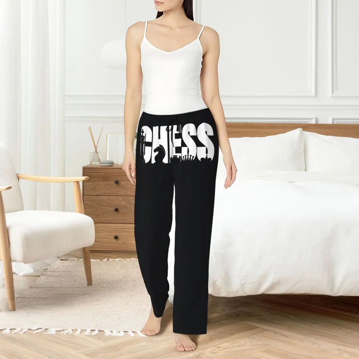 

Custom Print Womens Chess Board Pajama Pants Chess Game Sleepwear Sleep Lounge Bottoms with Pockets