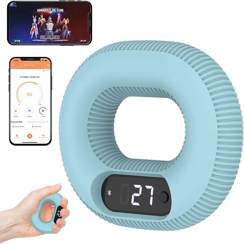 Hand Grip Strength Trainer Fun Game Hand Grip Strengthener Ring with LED Counting Display Non-Slip for Stress Relieve