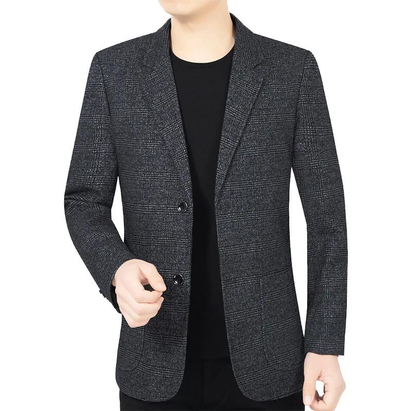 

Man Spring Autumn Blazer Turn Down Collar Pocket Male Outerwear Simple Solid Color Long Sleeve Non-ironing Men Suit Jacket