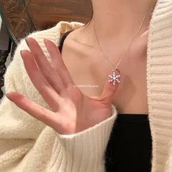 Rotatable Snowflake Flower Pendant Choker Necklace for Women's Fashion Zircon New Year Gift Party Festival Clavicle Chain 목걸이