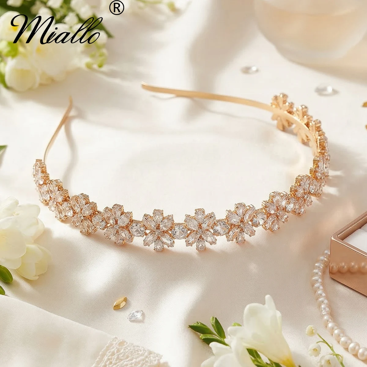 

Роскошная повязка на голову с цветами из циркония для женщин, блестящая свадебная тиара из кубического циркония, элегантная повязка для волос в стиле принцессы, аксессуары для волос для вечеринок