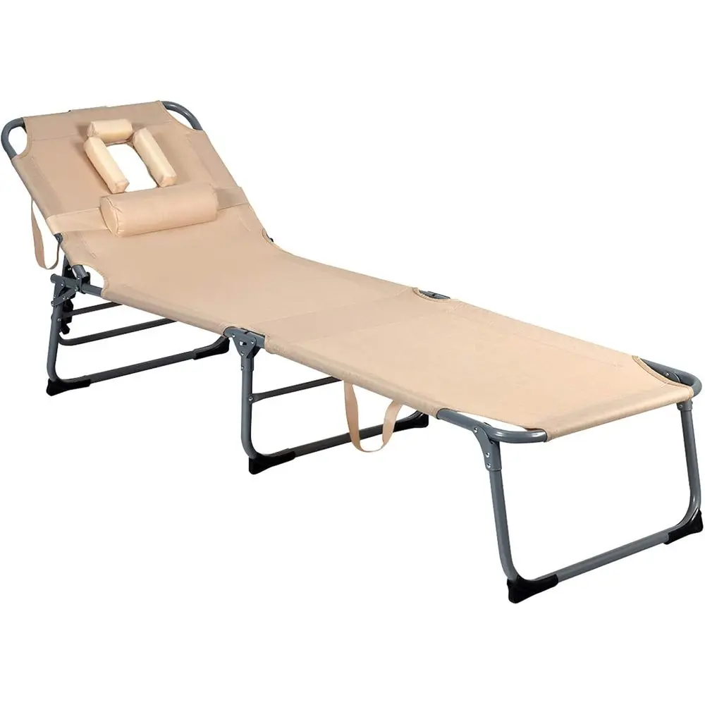 

Sun Lounger with Hole, 5-Position Backrest, Removable Pillow & Carry Handle, Ideal for Beach, Pool, Lawn, and Patio (Sand)