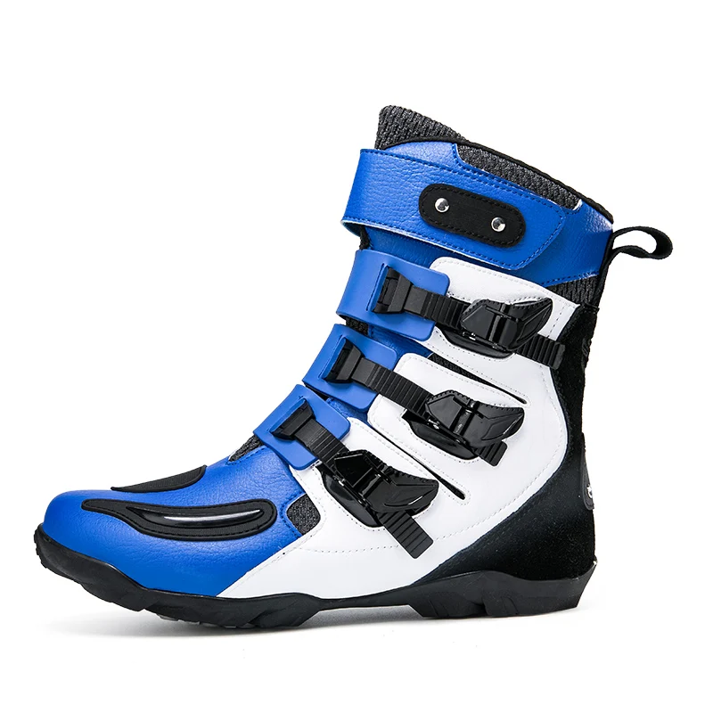 Anti-slip Blue Motorcycle Boots Wear Resistant Motocross Shoes Antiskid Motorcycle Shoes Friction Force Off-road Boots 37-48