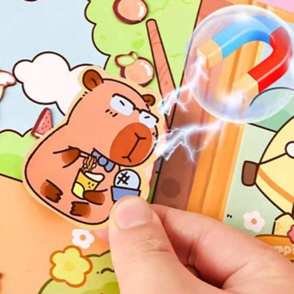 Training Game Handmade Magnetic Quiet book Paper Cartoon Capybara Sticker Book Toy 3D DIY Kids Busy Book Toy Toddlers