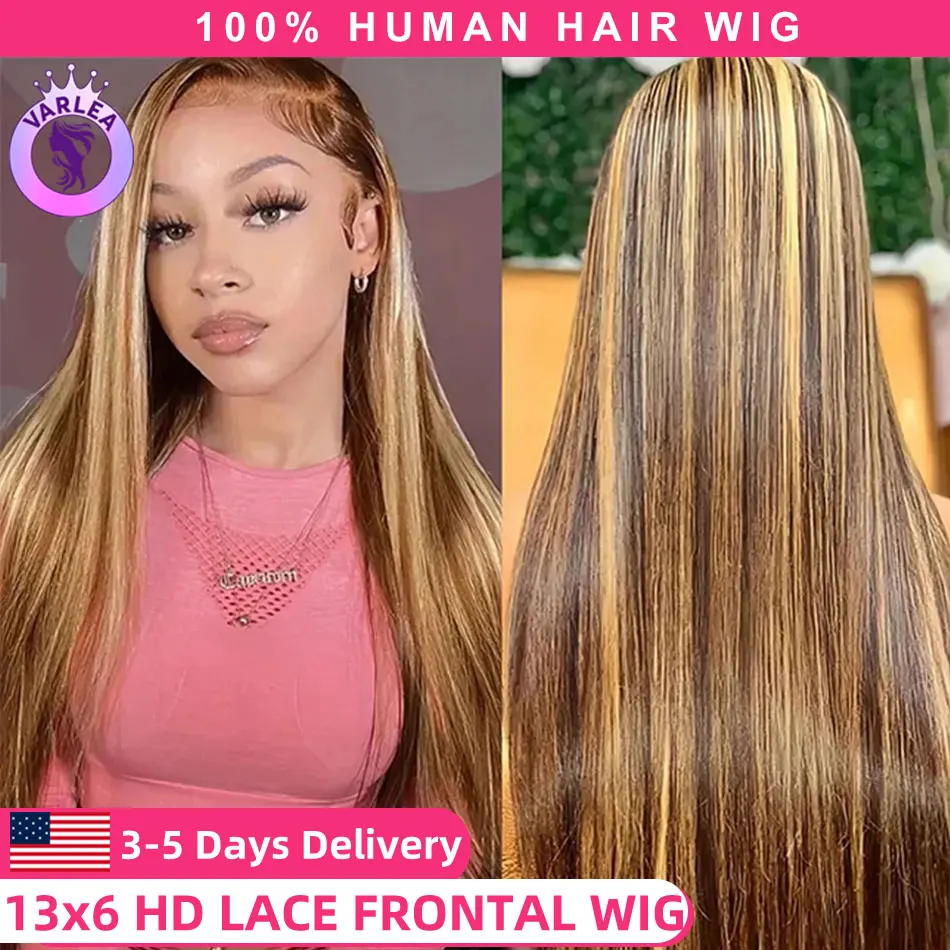 Ombre Highlight 13x4 13x6 Hd Lace Front Wig Human Hair Pre Plucked 180% Density Straight P4/27 Ombre Blonde Human Hair Wigs