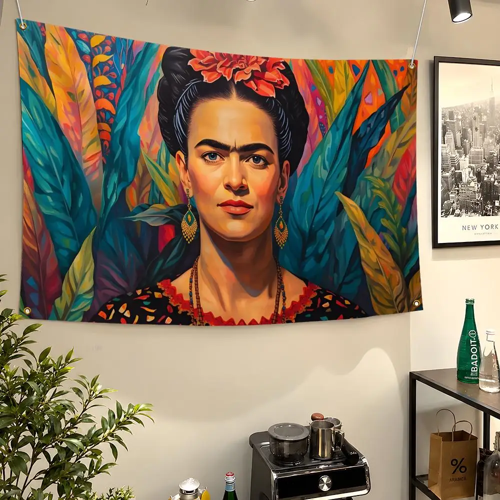 Flags Wall Hanging Flag Kahlo Portrait Banners For Art Birthday Parties Frida Outdoor Bedroom Flowers Dorm Room Self Decor