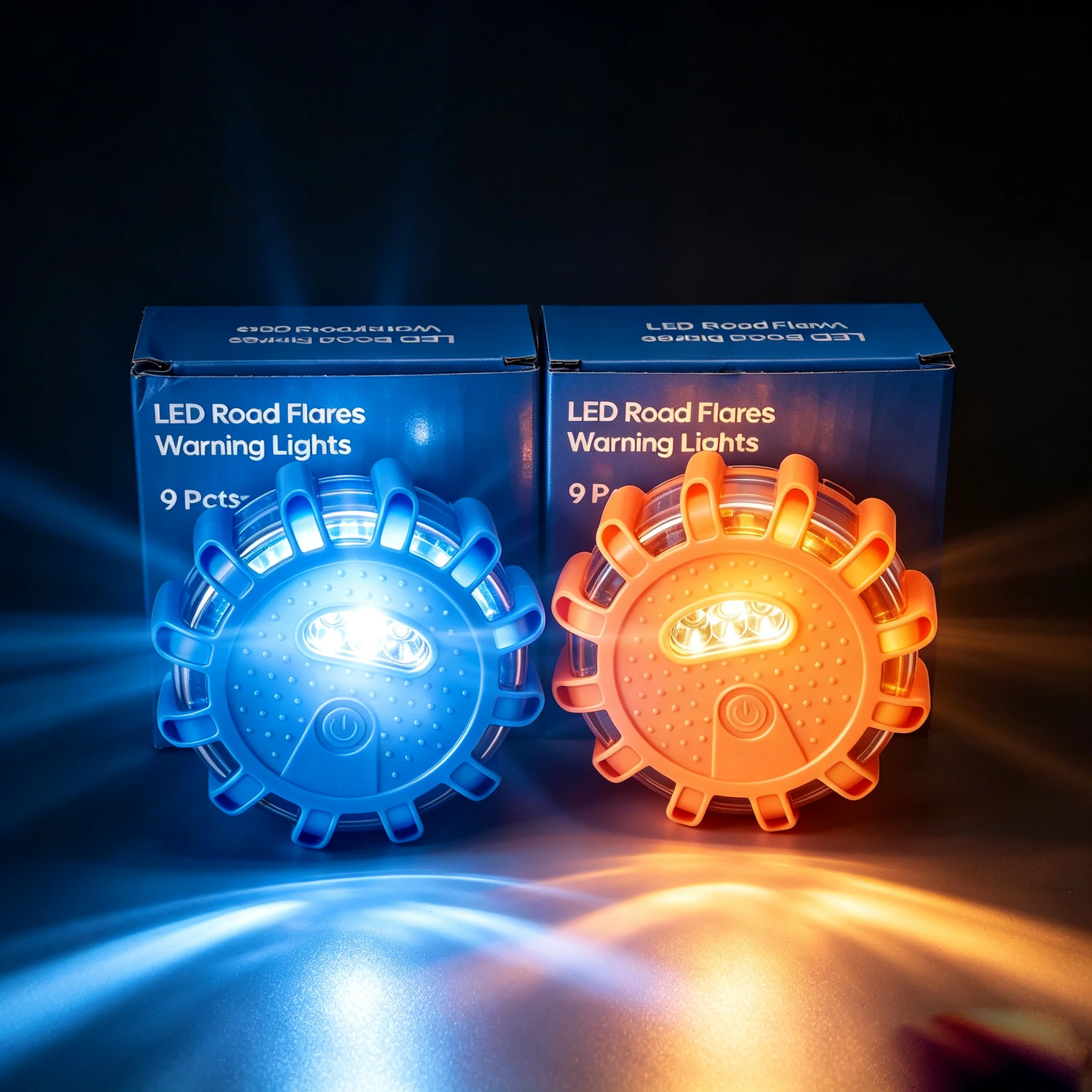 Battery Powered LED Road Flares Warning Light Blue Orange Car Emergency Strobe Beacon Magnetic Traffic Flashing Safety Lamp