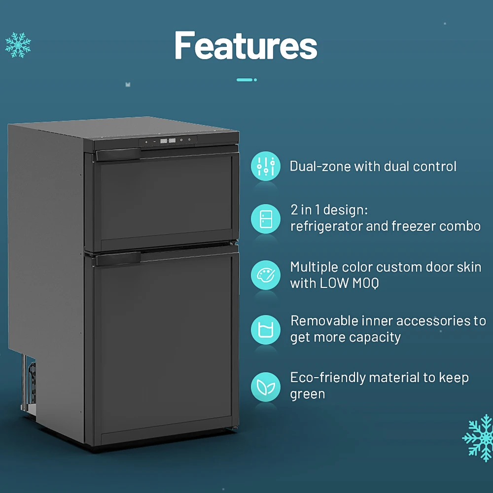 DR80 80L Chest Freezer and Fridge 12V DC Deep Cool Dual-Zone Compressor Refrirator Model ACE for RV Camping OEM/ODM