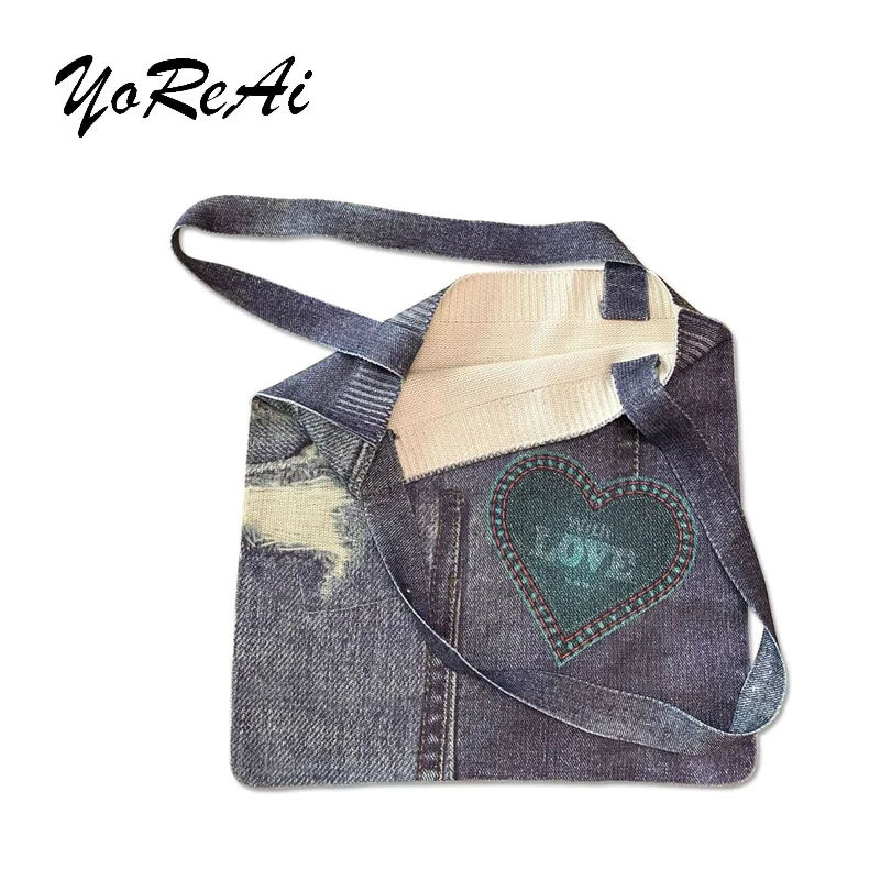 YoReAi New Women Knitted Shoulder Wrist Large Bags Women Personality Cowboy Printing Big Capacity Tote Handbag Ladies Casual Bag