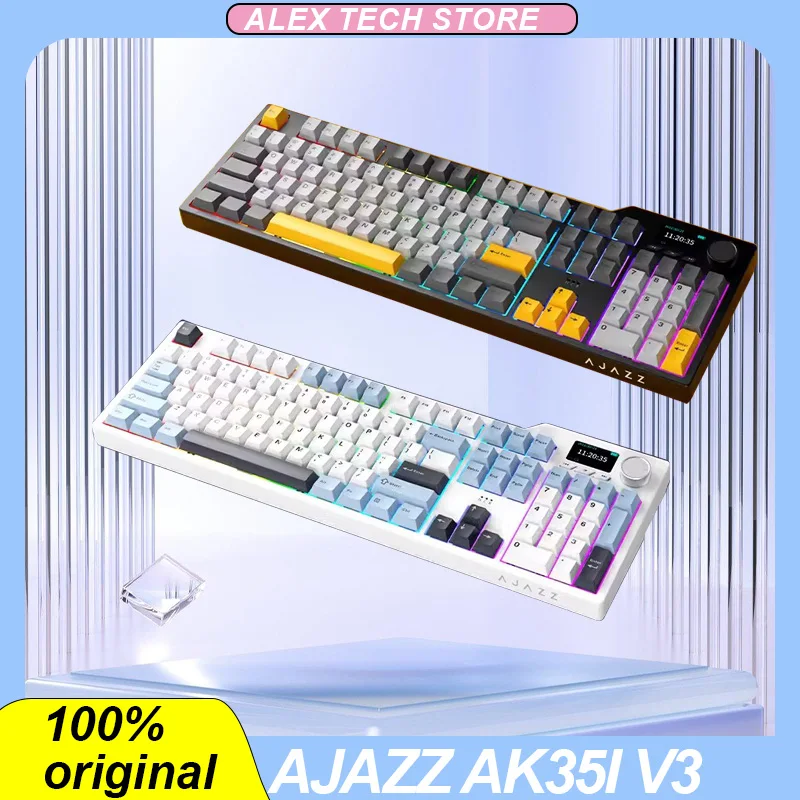 

Ajazz Ak35i V3 Mechanical Keyboard 3-Mode Wireless Bluetooth 104 Key Hot Swap TFT Screen RGB Metal Knob Customized Game Keyboard