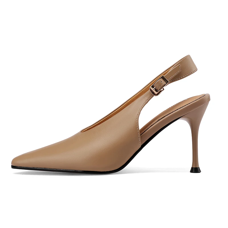 Women's Genuine Leather Slingback Pointed Toe Pumps - Black