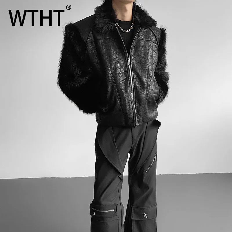 

WTHT trendy men's leather burr edge high street coats fashion 2025 autumn zipper lapel loose jackets male 2025 autumn 2A2060